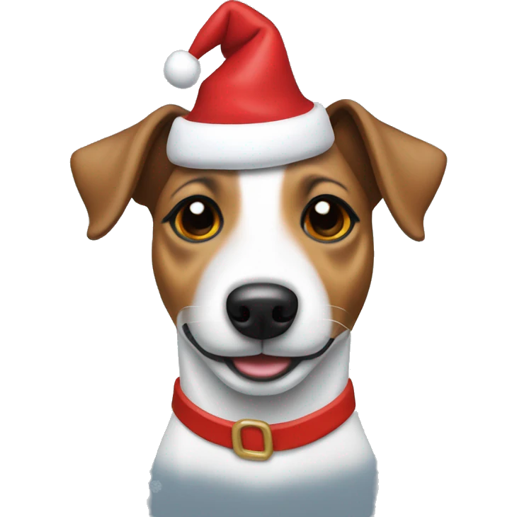 Jack Russell with a Christmas hat emoji