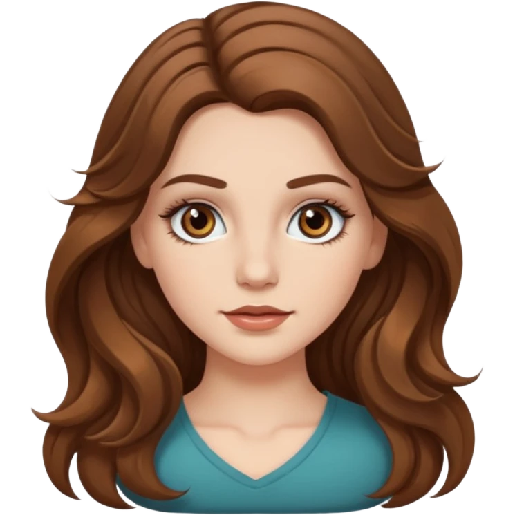 white girl, long wavy brown hair, hazel eyes, false lashes emoji