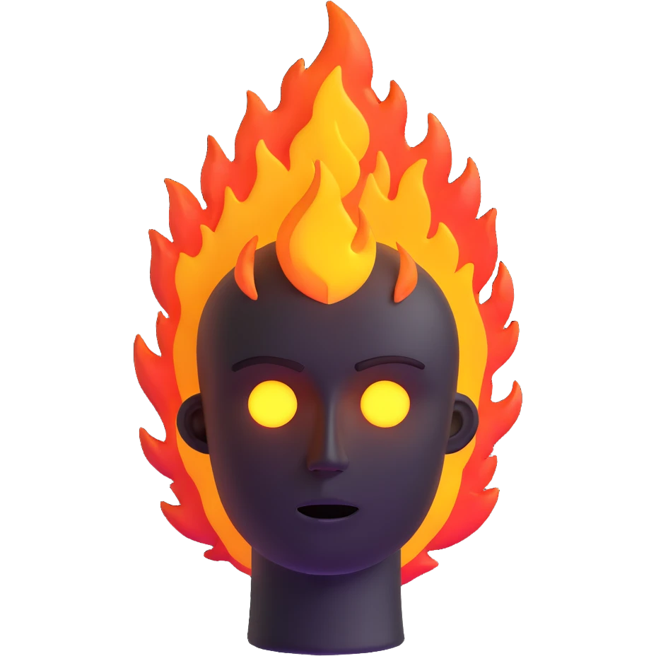 head with fire, expressionless face emoji