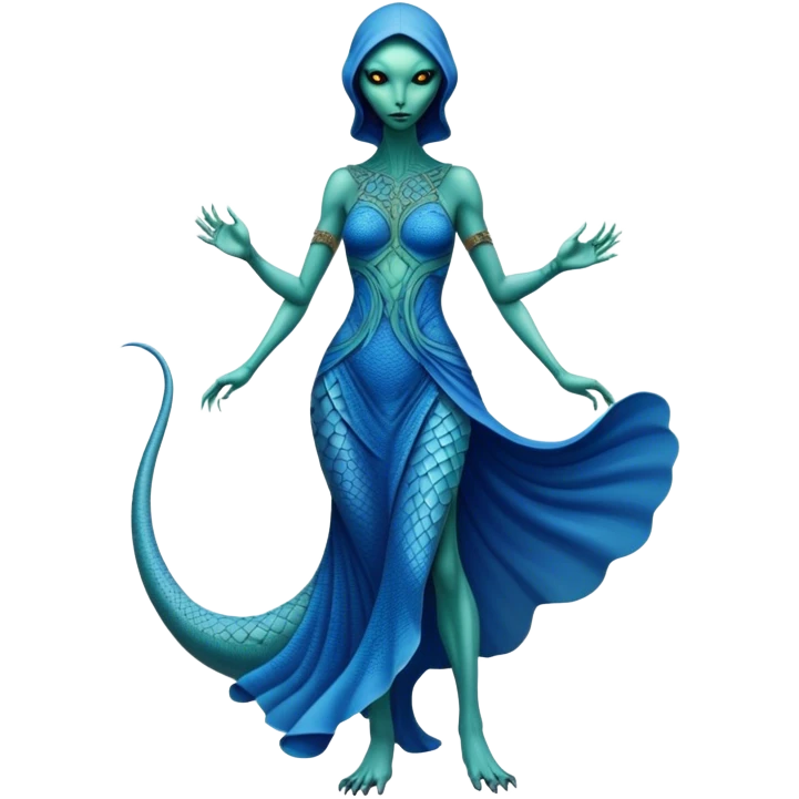 a reptilian alien woman full body, in blue dress emoji