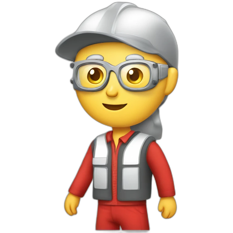 Industrial professional senior mechanical assembler working on the assembly of heavy machinery with a red outfit emoji