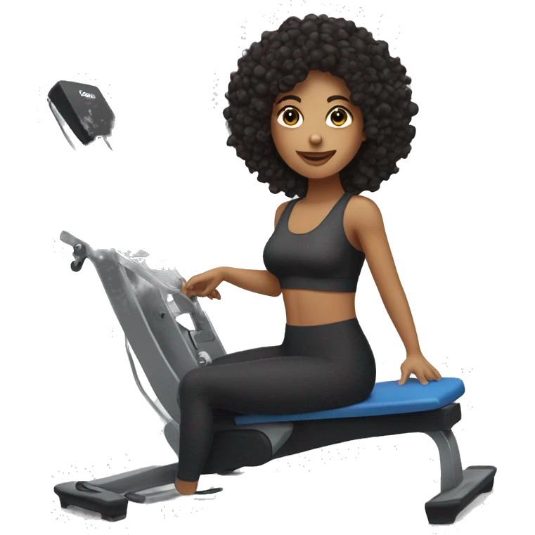 girl with dark curly hair pilates machine emoji