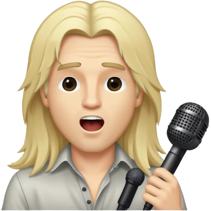 close up head of a male blond rock singer with long hair singing into microphone emoji