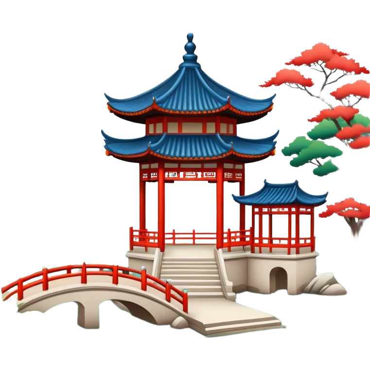 Suzhou classical garden with pavilion, simplified emoji style with bold outlines and bright colors, cartoon style traditional Chinese garden emoji
