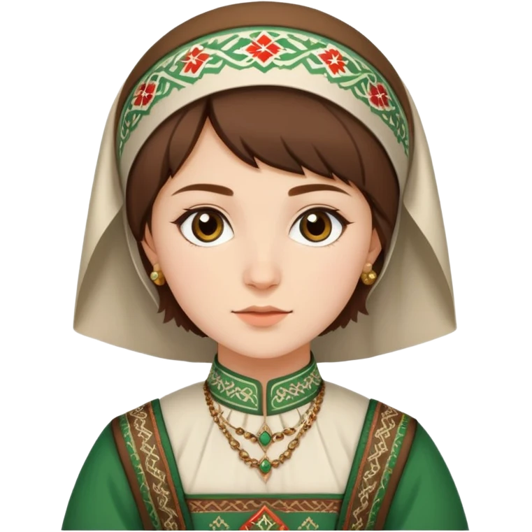 20-year-old Chechen young woman with short brown hair in traditional Chechen costume emoji