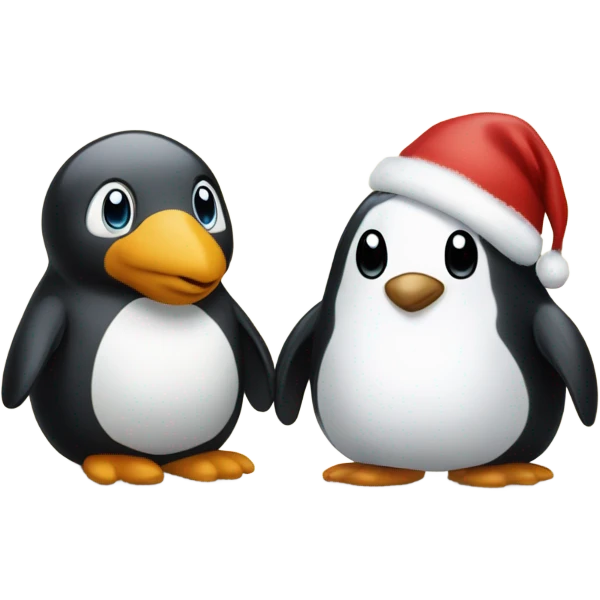 Holland lop rabbit stood with a penguin at Christmas  emoji