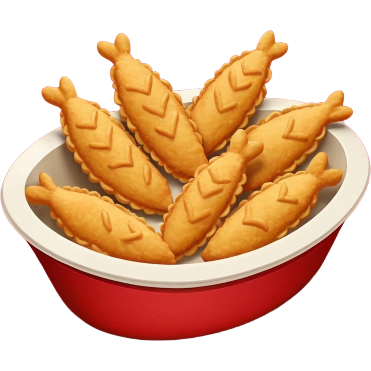 5 breaded chicken tenders of varying sizes and shapes in a red paper food boat emoji