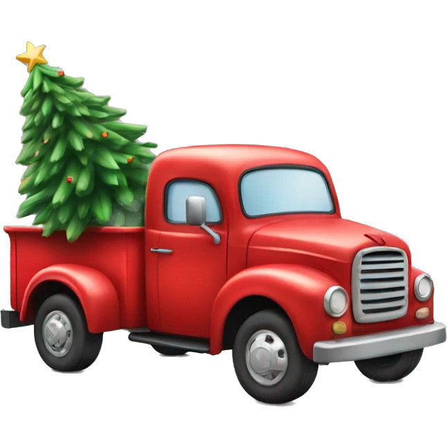 a little red truck hauling a christmas tree emoji