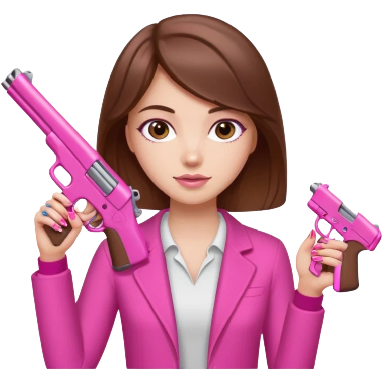 White Girl brown hair hand pink nails holding pink gun emoji