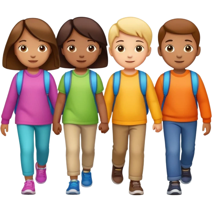 group of children walking in a line, fun and supportive emoji
