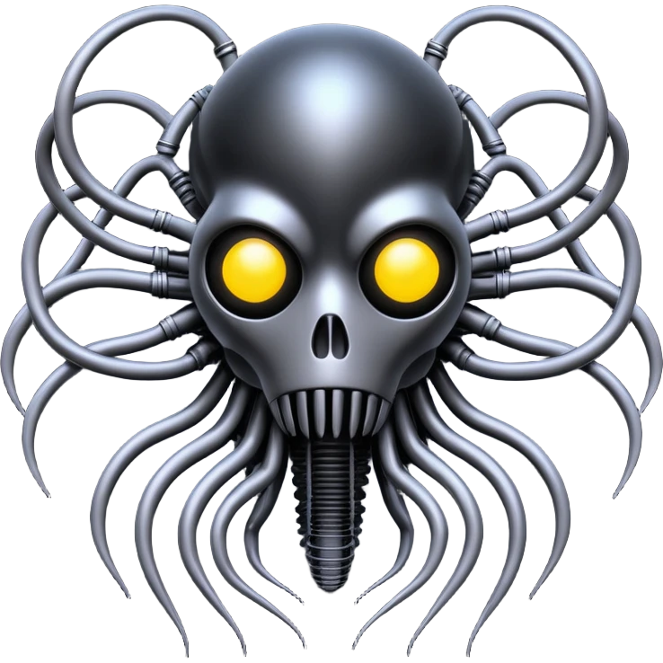 network of black wires and tubes creating a surreal creature, Giger-inspired emoji