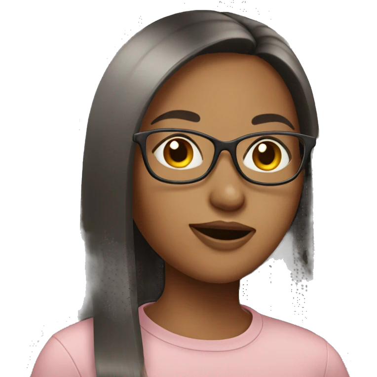 Girl with straight hair eating with glasses emoji