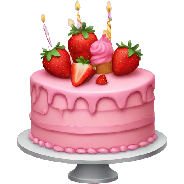 Birthday pink cake with strawberry emoji
