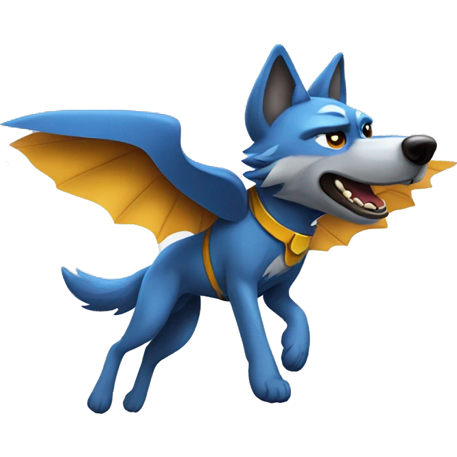 wolf that looks like a flying superhero emoji