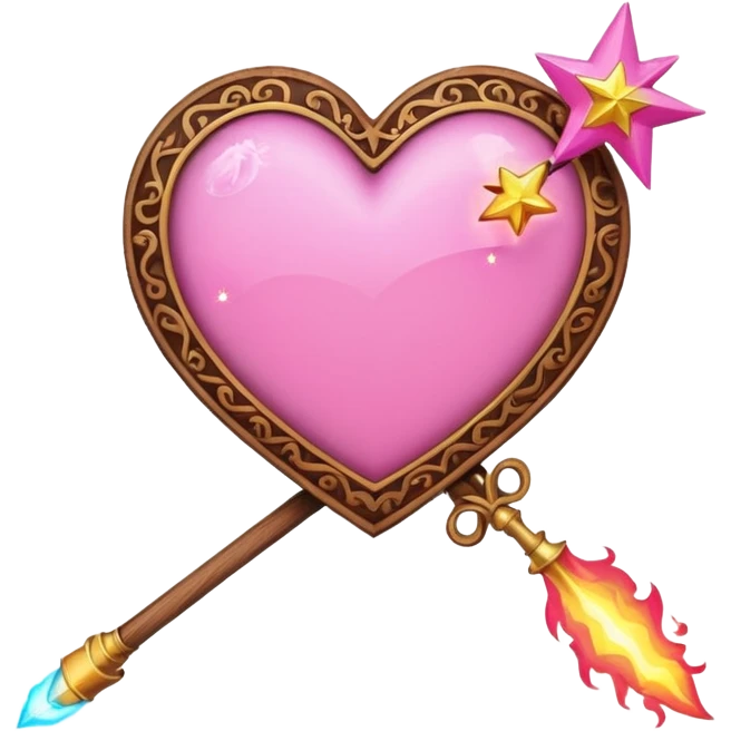 wand with a shooting star pink heart on fire like the heart is the shooting star emoji emoji