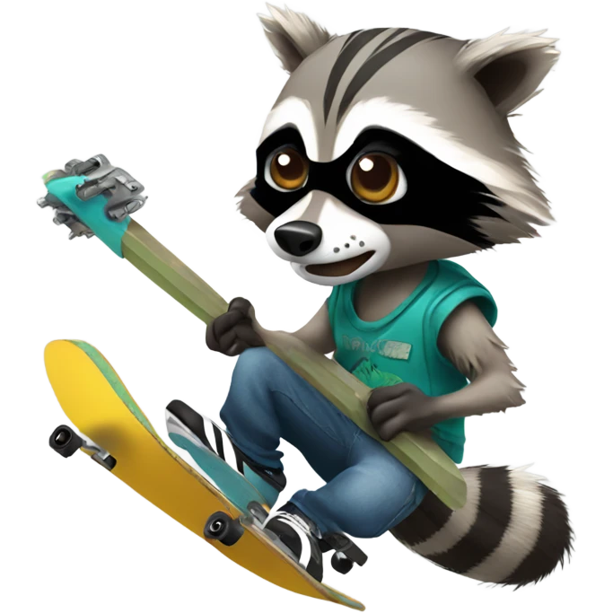Punk raccoon shredding skateboard emoji