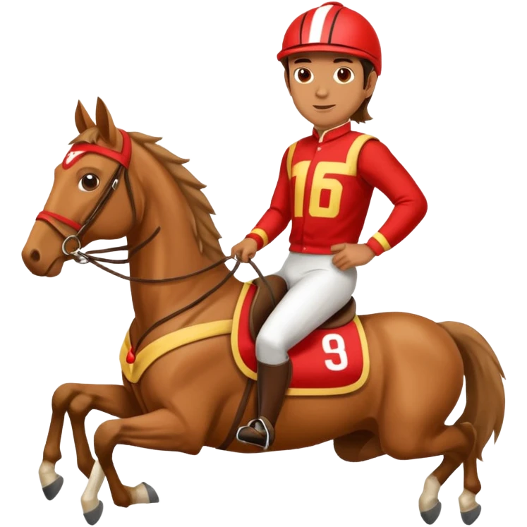 man riding horse wearing racing cloth emoji