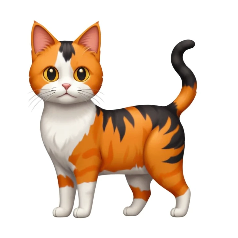 three colour calico cat, 2 point perspective, standing, simple emoji