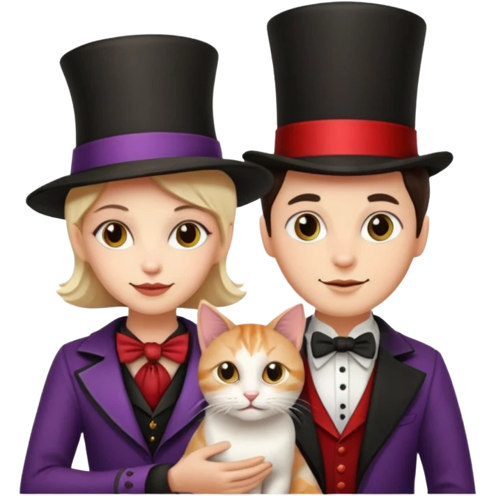 magician couple and their pet cat emoji