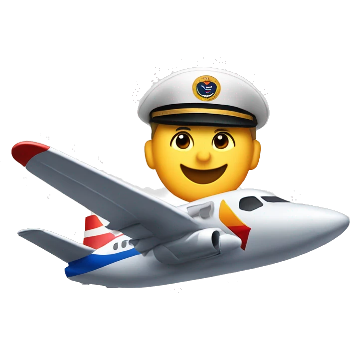 little pilot in a captain hat waving and flying a southwest plane emoji