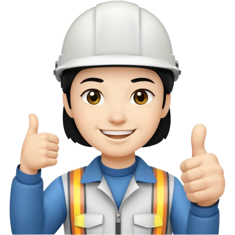 Una persona con pelo negro con casco blanco pulgar arriba emoji