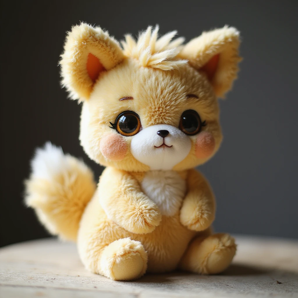 chiikawa character, lifelike plush toy style, detailed fur, soft shadows, minimal background emoji