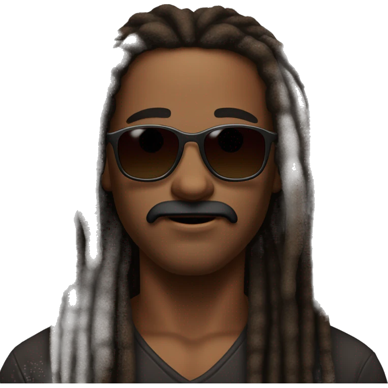 À man with a black skin MUSTASH BROWN EYES LONG dreads locks AND WITH SHADES emoji