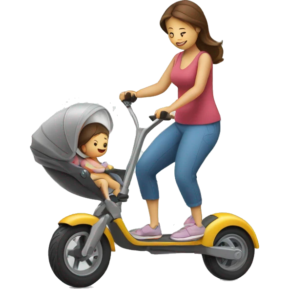 Un maman qui fait de la trottinette avec son bébé  emoji