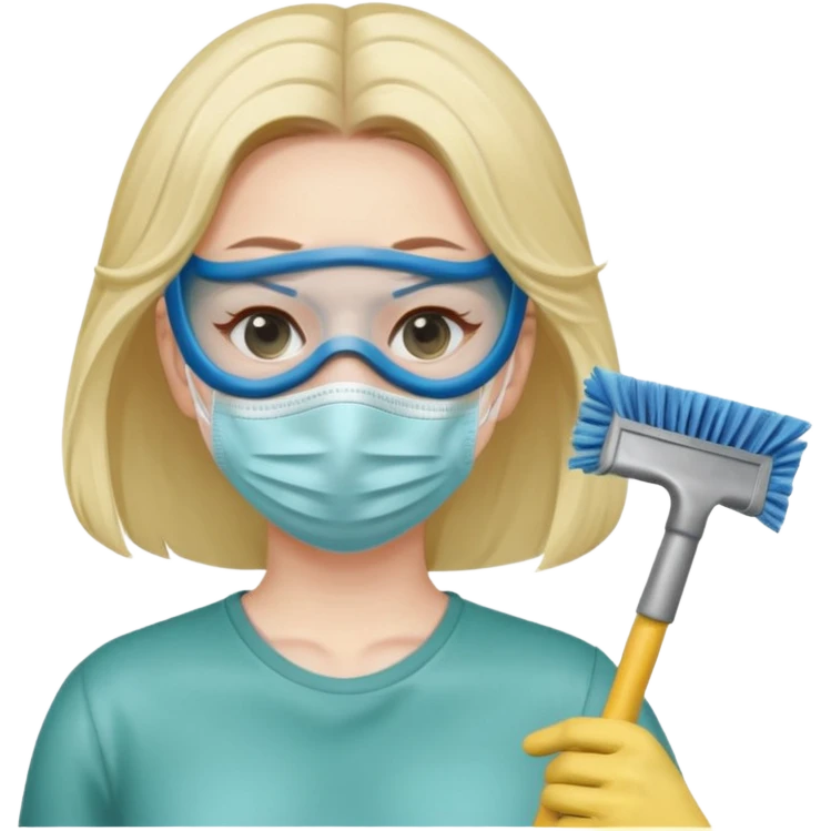 lady cleaning excessively and feeling anxious wearing a mask emoji