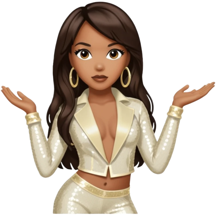 LeToya Luckett from Destiny's Child with long dark brown hair, ivory sequin outfit emoji