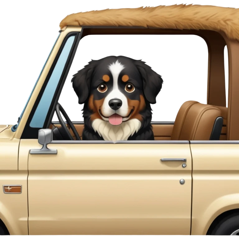 one adult Bernese mountain dog in a cream colored ford bronco with no roof emoji