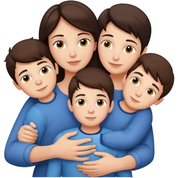 Brunette mom hugging 3 sons  emoji