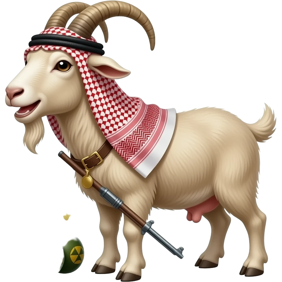 Chèvre avec un voile arabe avec une arme et des bombes emoji