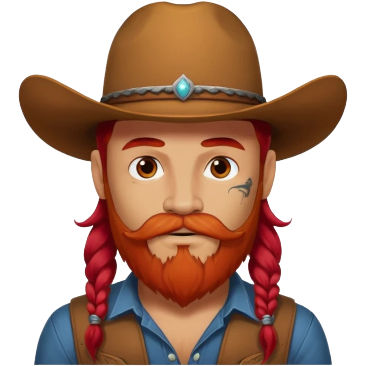 mustached cowboys bead and long red hair with tattoos on face  emoji