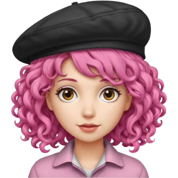 woman, curly haired, pink haired, hat  emoji