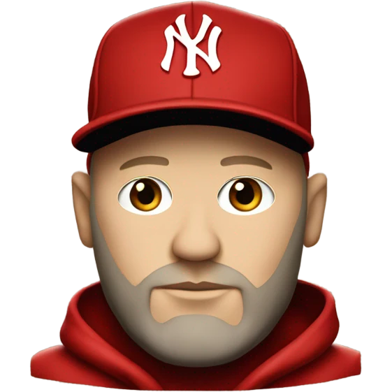 Fred durst in red from 1999 with a Yankees logo on his hat emoji