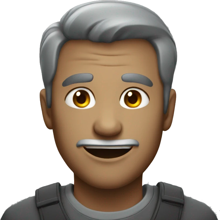 man wearing grey with evil smile emoji