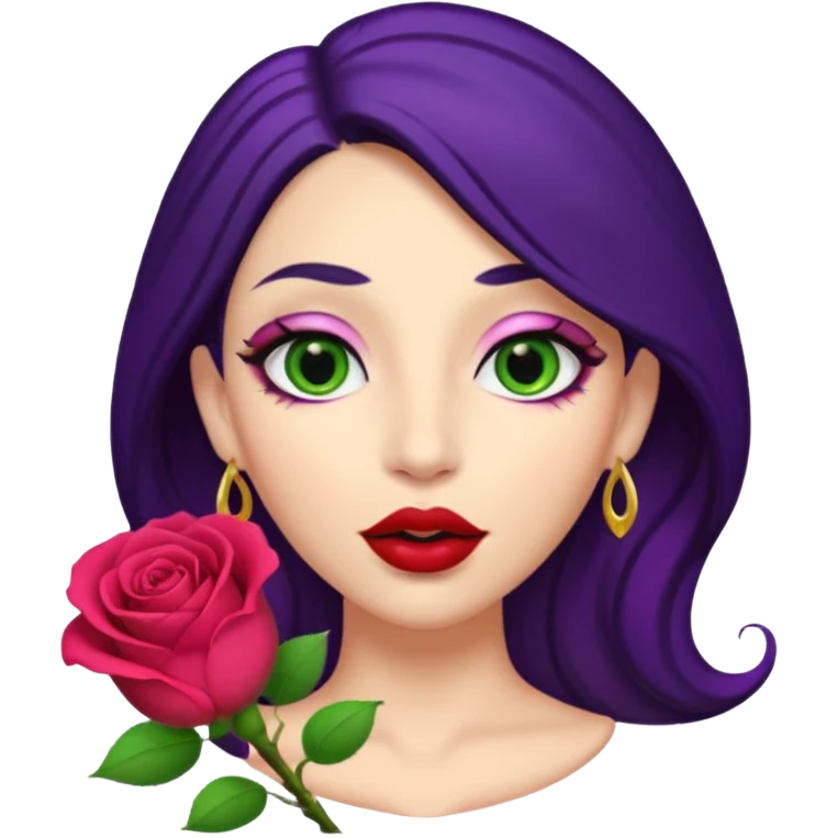Big Puerto Rican colored dildo inside a women’s with blackish purple hair and Italian skin color with green almond shapes eyes, magical mouth with lips shapes  rose petal /bud emoji