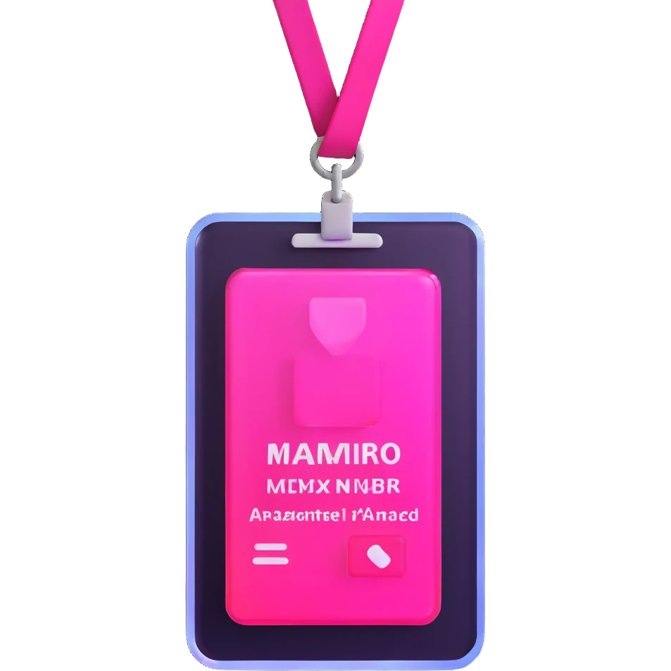 ID badge, transparent glass with bright pink gradient from #FF335F to #FF99AA, highlights and reflections, minimalistic emoji