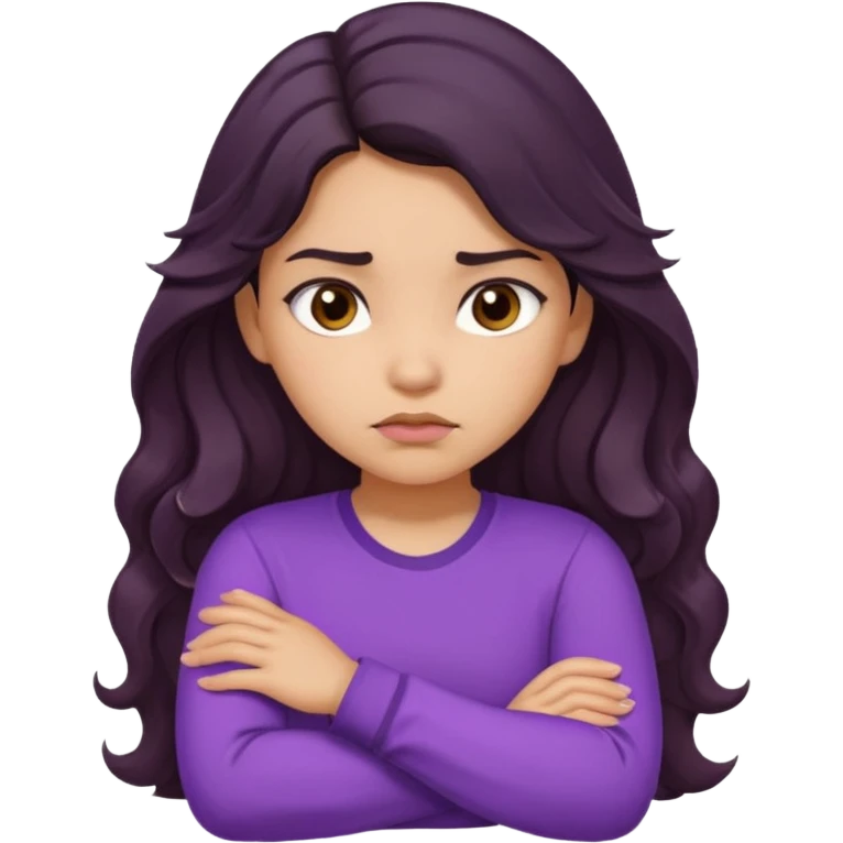 Hispanic girl with long wavy hair crossing her arms and pouting emoji