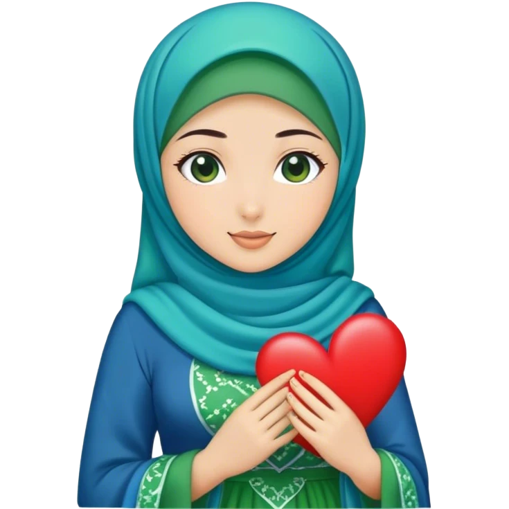 Turkish beautiful finish Konya girl blue with hijab and green heart dress emoji