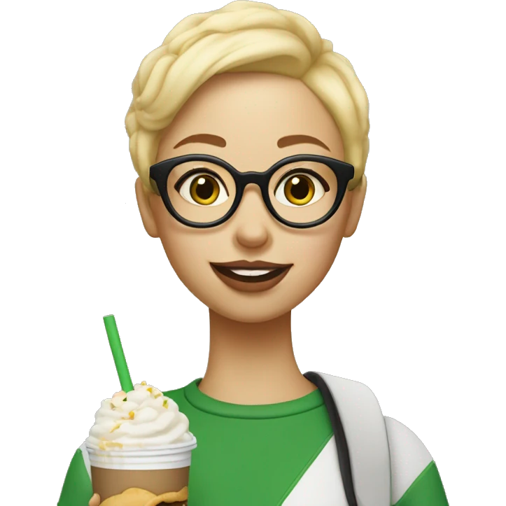 A girl with short blonde hair and round glasses eating shake shack emoji