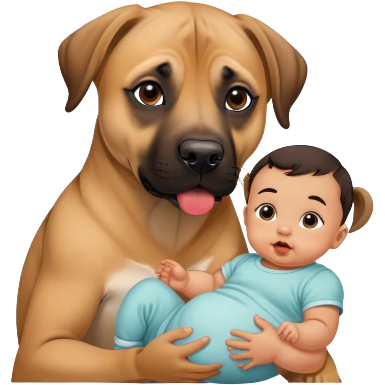 Black mouth cur dog next to a baby with dark hair emoji