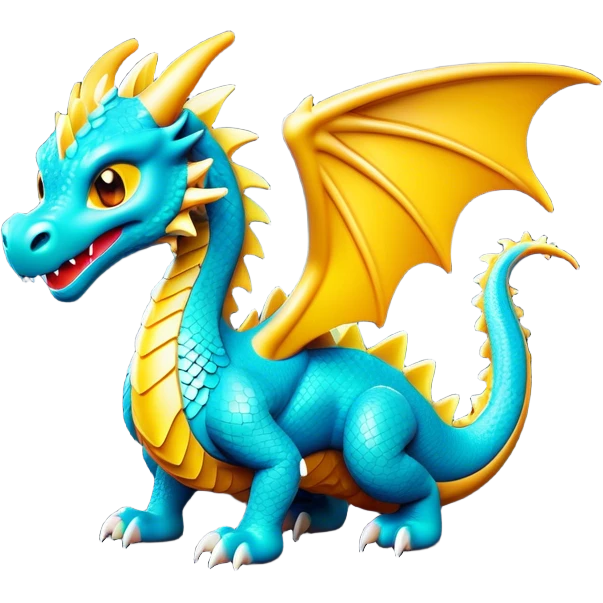 Clash of Clans aesthetic: Cinematic Playful Dragon Emoji, rendered in a 3D vector-style similar to standard emojis with minimal shading and bold, simplified shapes. A compact, isometric dragon with majestic wings and intricately scaled details, softly glowing with a legendary, mythical charm. Simplified yet unmistakably iconic, highly detailed and consistent, glowing with a soft radiant brilliance and high shine. Stylized with a touch of fantastical might and a soft glowing outline, capturing the essence of a mighty dragon with a friendly, playful demeanor! emoji
