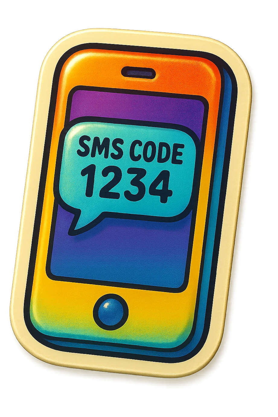 A smartphone with an SMS code, vintage design and bright colors emoji