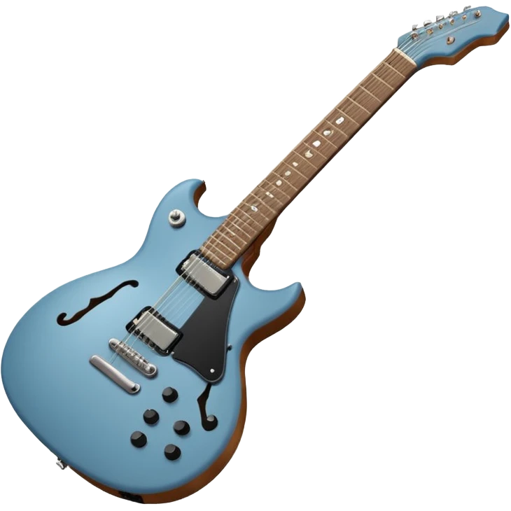 A gray-blue electric guitar with a black pick guard and only one volume knob, make the head tan emoji