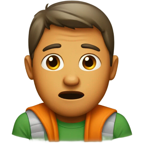orange man scared with green shirt emoji