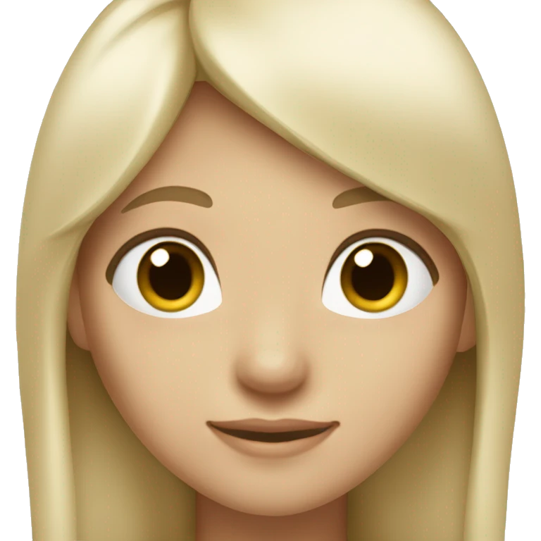 A girl with straight long hair , Platinum Blonde hair styled in a bang. Fair skin. Dark brown eyes. Smiling naturally. emoji