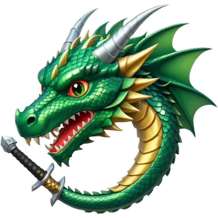 fierce dragon head with a sword next to it, symbolizing defeating a dragon emoji