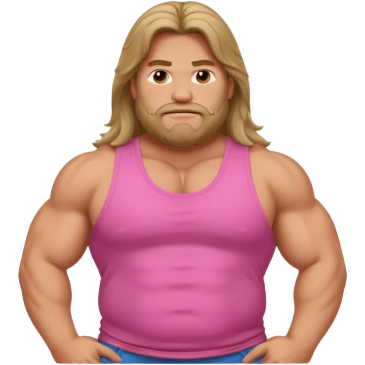 Long hair fat muscle men in pink tank top emoji